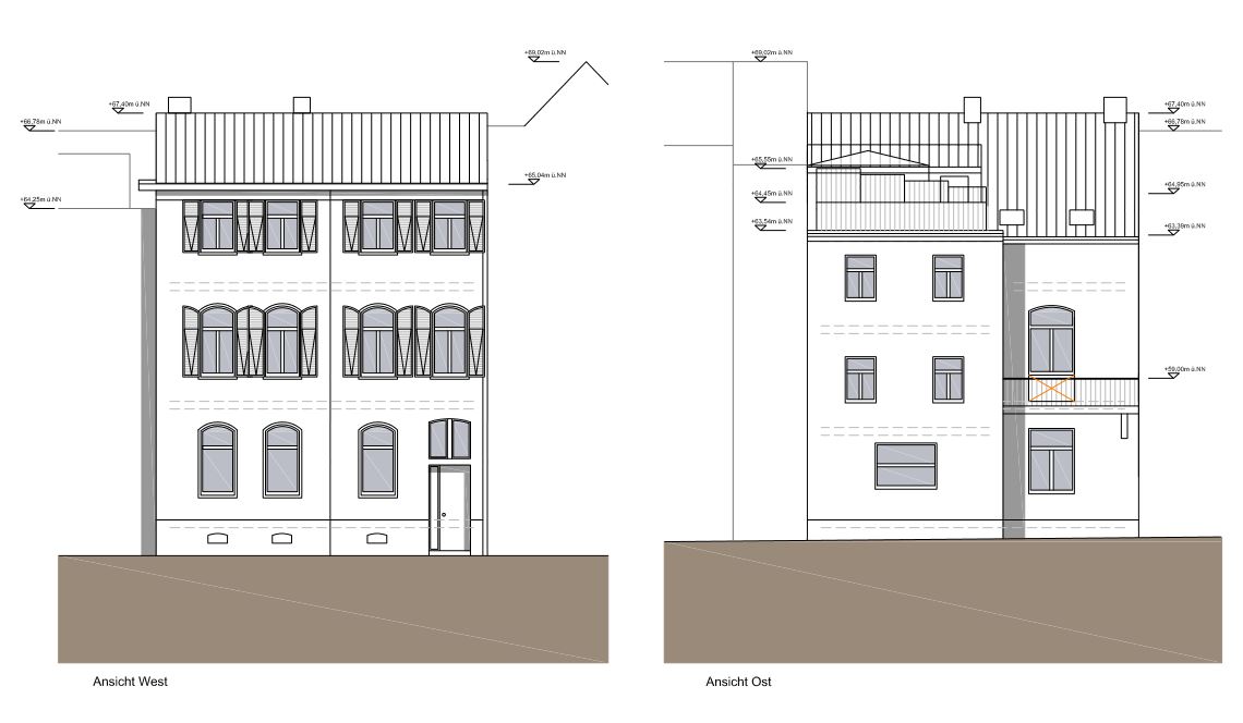 Errichtung einer Dachterrasse, eines Pavillons und eines Balkons, Sanierung der Fassade