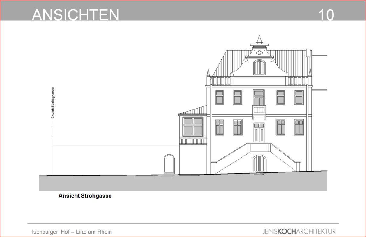 Konzept zum Umbau einer denkmalgeschützten barocken Villa und eines Fachwerkhauses am Isenburger Hof