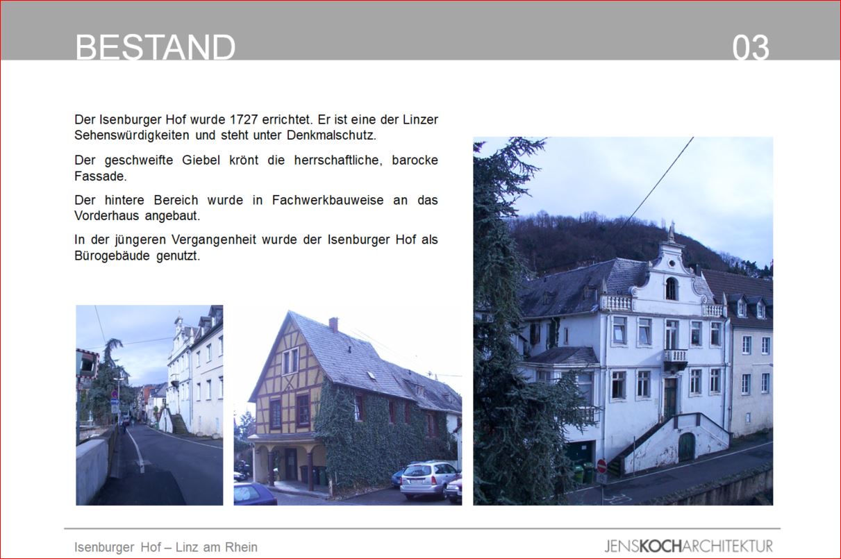Konzept zum Umbau einer denkmalgeschützten barocken Villa und eines Fachwerkhauses am Isenburger Hof