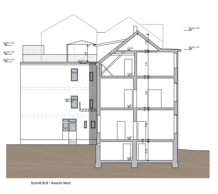 Errichtung einer Dachterrasse, eines Pavillons und eines Balkons, Sanierung der Fassade