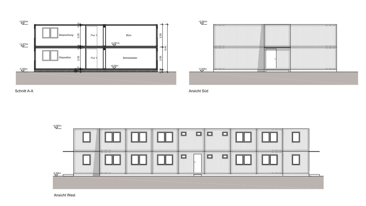 Errichtung einer Containeranlage mit Büro-, Umkleide- und Waschräumen für ein Entsorgungsunternehmen